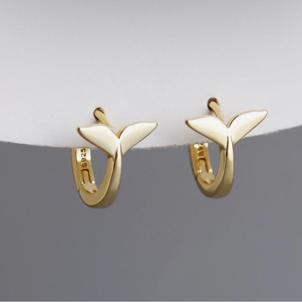 Mermaid Whisper Gold Mermaid & Whale Tail Earrings - Picture 3 of 4